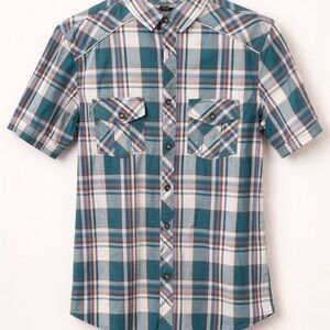 Helix Plaid Button Down Shirt Mens Large Short Sleeve Western Style